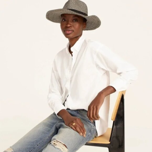 J. CREW I Woven Black and Ivory Marled Wide Brim Packable Sun Hat, X/XL - Picture 3 of 15